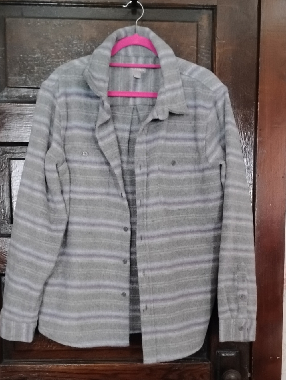 Falls Creek Gray Striped Casual Button-Down Shirt
